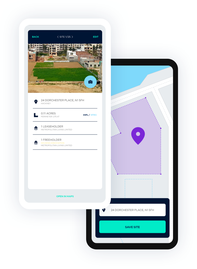 Mobile mockup showing a representation of LandInsight app